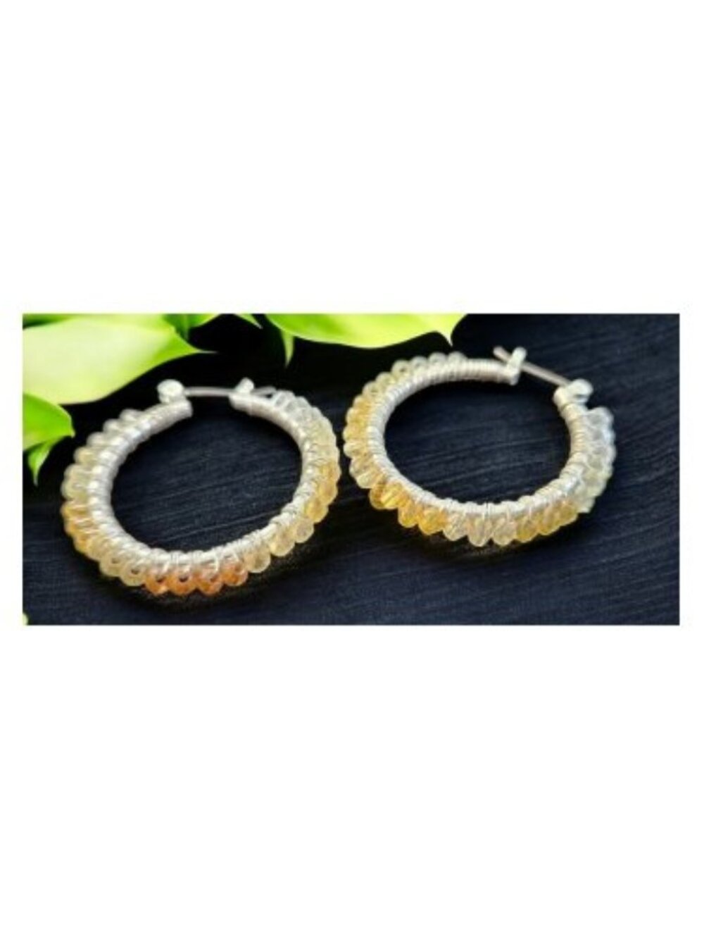 Handmade Shades of Yellow Beaded Hoop Earrings